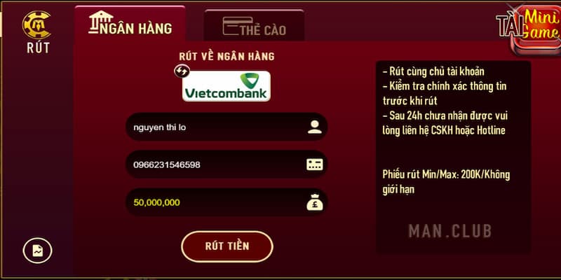 Giới thiệu tổng quan về rút tiền Manclub